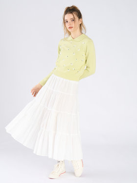 To b. by agnès b. フラワー 刺繍 コットン ニット プルオーバー グリーン