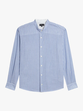 HOMME メンズ メンズ ストライプ コットン スタンドカラー シャツ ”Ouran” ブルー系その他