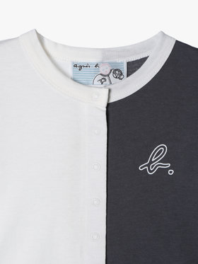 ENFANT ベビー ベビー バイカラー "b."ロゴ コットン 長袖 カーディガンプレッション グレー