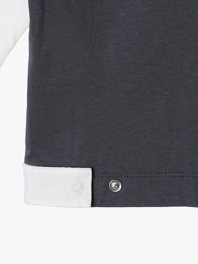 ENFANT ベビー ベビー バイカラー "b."ロゴ コットン 長袖 カーディガンプレッション グレー