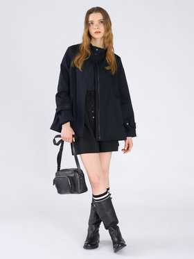 To b. by agnès b. コットン スタンドカラー ジップアップ ショートコート ネイビー