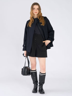 To b. by agnès b. コットン スタンドカラー ジップアップ ショートコート ネイビー