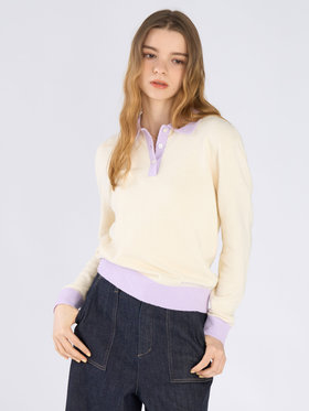 To b. by agnès b. バイカラー ポロ ニット プルオーバー オフホワイト