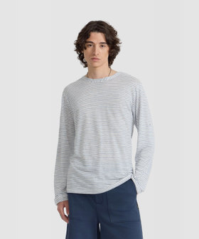 HOMME メンズ メンズ ボーダー リネンジャージー 長袖 Tシャツ "Epoxy" ネイビー