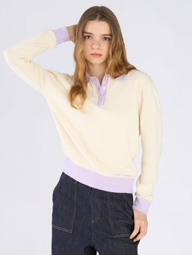 To b. by agnès b. バイカラー ポロ ニット プルオーバー オフホワイト