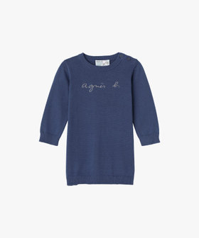 ENFANT ベビー ベビー ロゴ刺繍 コットン 長袖 ニット ワンピース ブルー系その他