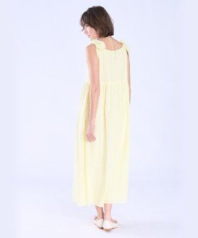 To b. by agnès b. フラワー コットン カット ジャカード ワンピース イエロー