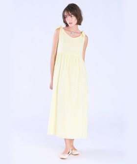 To b. by agnès b. フラワー コットン カット ジャカード ワンピース イエロー