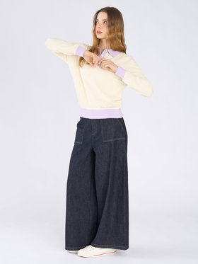 To b. by agnès b. バイカラー ポロ ニット プルオーバー オフホワイト