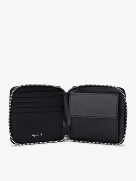 VOYAGE メンズ バッグ＆ウォレット 【Outlet】フォトプリント レザー ラウンドジップ 二つ折り  ウォレット ZAH04A-01 ブラック