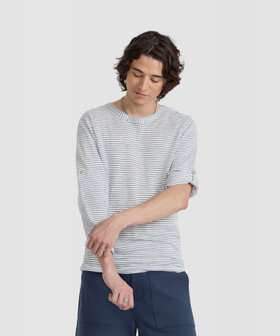 HOMME メンズ メンズ ボーダー リネンジャージー 長袖 Tシャツ "Epoxy" ネイビー