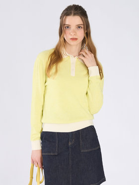 To b. by agnès b. バイカラー ポロ ニット プルオーバー イエロー