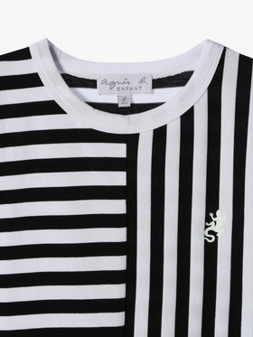ENFANT ユニセックス キッズ 細ボーダー コットン 半袖 Tシャツ Lezard ホワイト×ブラック