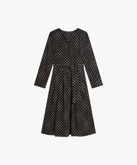 FEMME ウィメンズ プリント コットン 長袖 ワンピース ブラック