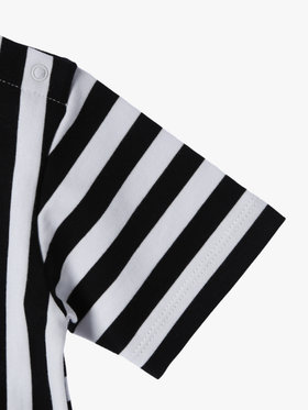 ENFANT ベビー ベビー 細ボーダー コットン 半袖 Tシャツ Lezard ホワイト×ブラック
