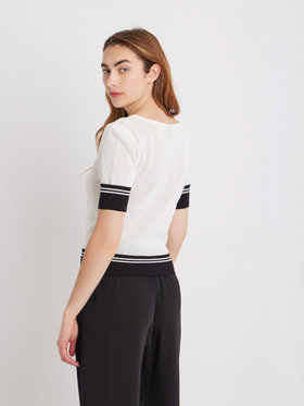 FEMME ウィメンズ メッシュ 5分袖 ニットプルオーバー ”Jessica” ホワイト