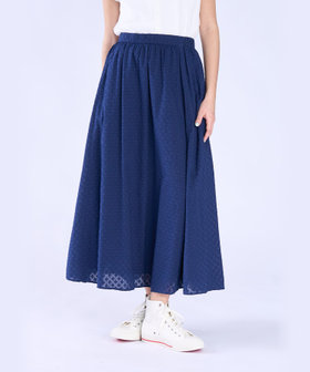 To b. by agnès b. フラワー コットン カット ジャカード スカート ネイビー