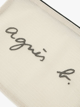 VOYAGE メンズ バッグ＆ウォレット ロゴ ナイロン ミディアム ポーチ ZAH03-01 オフホワイト