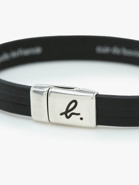 HOMME メンズ ”b.”ロゴ カーフスキンレザー ブレスレット ブラック