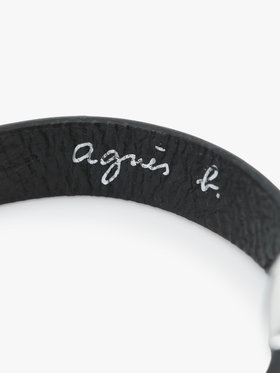 HOMME メンズ ”b.”ロゴ カーフスキンレザー ブレスレット ブラック