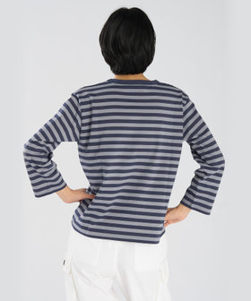 FEMME ウィメンズ 細ボーダー コットン 七分袖 Tシャツ "Lil Cool" マルチ