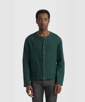 HOMME メンズ メンズ リネン 長袖 シャツ カーディガン グリーン