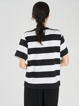 FEMME ウィメンズ 太ボーダー コットン 半袖 Tシャツ "Christof" ホワイト×ブラック