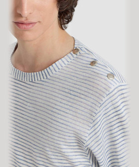 HOMME メンズ メンズ ボーダー リネンジャージー 長袖 Tシャツ "Epoxy" ネイビー