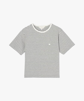 To b. by agnès b. ハート 刺繍 リブ ボーダー 半袖 Tシャツ グレー