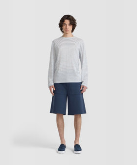 HOMME メンズ メンズ ボーダー リネンジャージー 長袖 Tシャツ "Epoxy" ネイビー