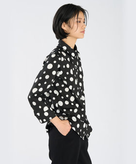 FEMME ウィメンズ ドット コットン 長袖 ブラウス "Jasmine" ブラック