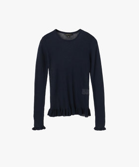 To b. by agnès b. シアー リブ フリル 長袖 ニット プルオーバー ネイビー