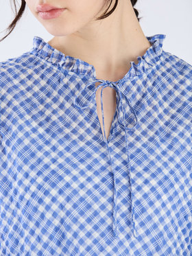 To b. by agnès b. 【Outlet】【セットアップ対応商品】ギンガム ノースリーブ ブラウス ブルー