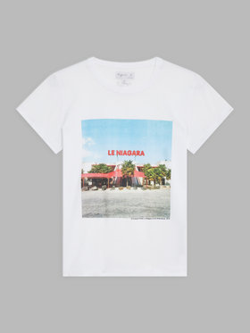 FEMME ウィメンズ プリント コットン 半袖 アーティスト Tシャツ "Francois Prost" ホワイト