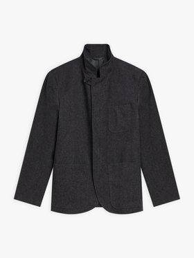 HOMME メンズ コットン スタンドカラー 長袖 ジャケット "Zippee" グレー