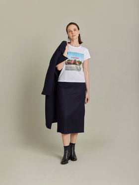 FEMME ウィメンズ プリント コットン 半袖 アーティスト Tシャツ "Francois Prost" ホワイト