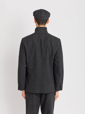 HOMME メンズ コットン スタンドカラー 長袖 ジャケット "Zippee" グレー