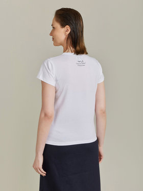 FEMME ウィメンズ プリント コットン 半袖 アーティスト Tシャツ "Francois Prost" ホワイト