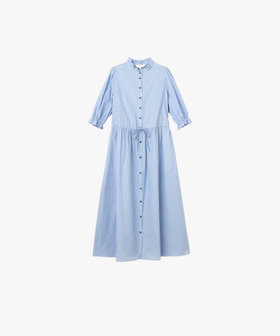 To b. by agnès b. ギンガムチェック コットン フリル ワンピース ブルー