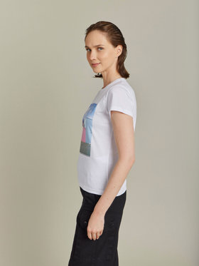 FEMME ウィメンズ プリント コットン 半袖 アーティスト Tシャツ "Francois Prost" ホワイト