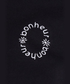 To b. by agnès b. メッセージ 刺繍 コットン 半袖 Tシャツ "Bonheur" ブラック