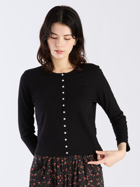 FEMME ウィメンズ オーガニックコットン 長袖 カーディガンプレッション ”Le Petit” ブラック