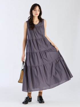To b. by agnès b. 【Outlet】ブイネックティアードドレス チャコールグレー