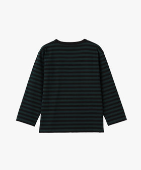 FEMME ウィメンズ 細ボーダー コットン 七分袖 Tシャツ "Lil Cool" ブラック×グリーン