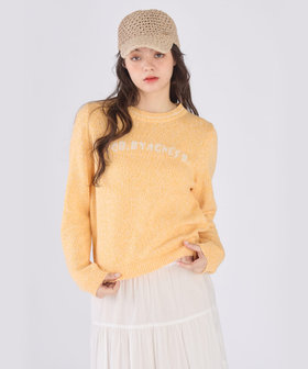 To b. by agnès b. ロゴ コットン ナイロン ジャカード 長袖 ニットプルオーバー オレンジ