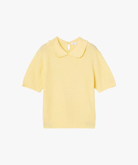 To b. by agnès b. コットン タック ステッチ 半袖 ニット プルオーバー イエロー