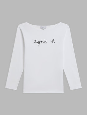 FEMME ウィメンズ ロゴ プリント コットン ボートネック 長袖 Tシャツ ”New Bow” ホワイト