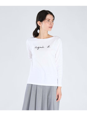 FEMME ウィメンズ ロゴ プリント コットン ボートネック 長袖 Tシャツ ”New Bow” ホワイト