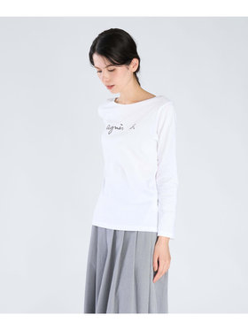 FEMME ウィメンズ ロゴ プリント コットン ボートネック 長袖 Tシャツ ”New Bow” ホワイト
