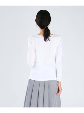 FEMME ウィメンズ ロゴ プリント コットン ボートネック 長袖 Tシャツ ”New Bow” ホワイト